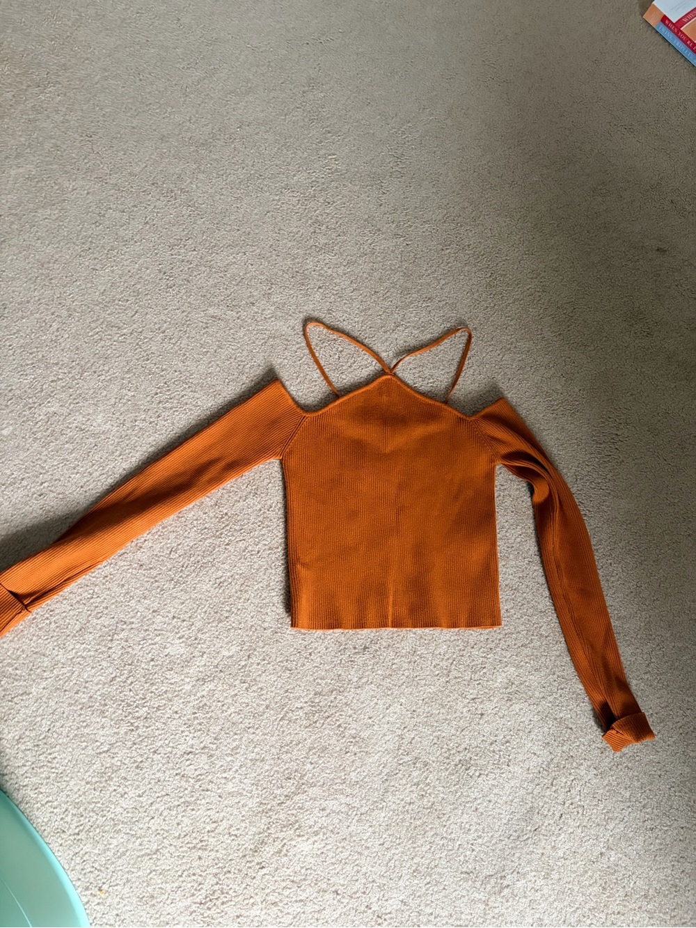 Zara Orange Ribbed Cold-Shoulder Crop Top